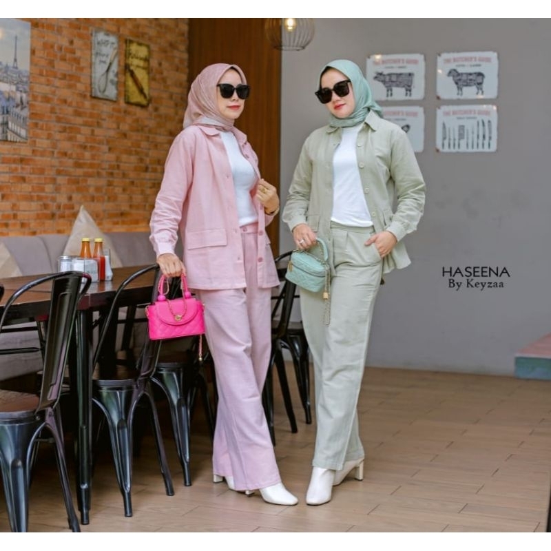 One set in2 in1 bahan fumiko linen premium Haseena by keyzaa