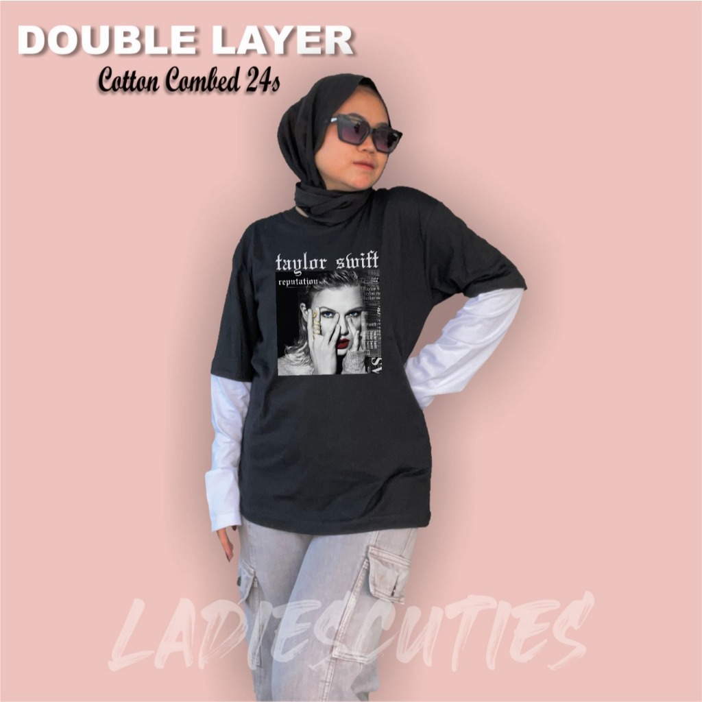 Ladiescuties T-shirt Double layer long sleeve Taylor swift reputation kaos pria wanita