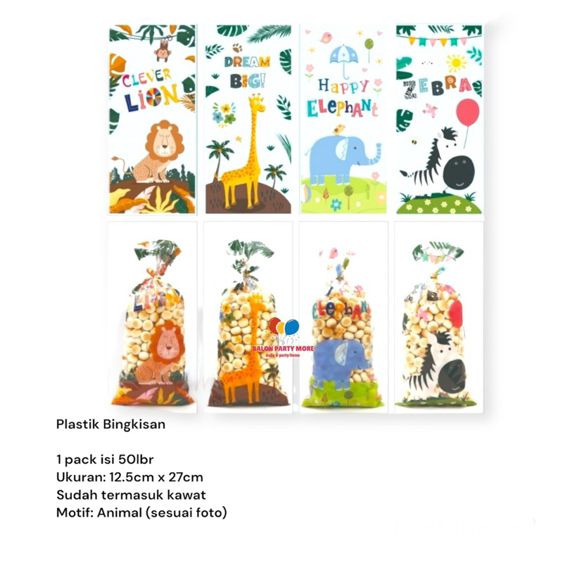 

(ANIMAL 1 PACK ISI 50 LBR) Plastik Bingkisan / Plastik Ulang Tahun Souvenir Murah Kecil