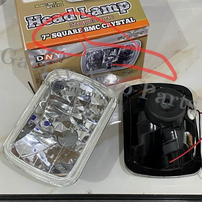 Headlamp head lamp lampu mobil kotak persegi 7 inch crystal kristal