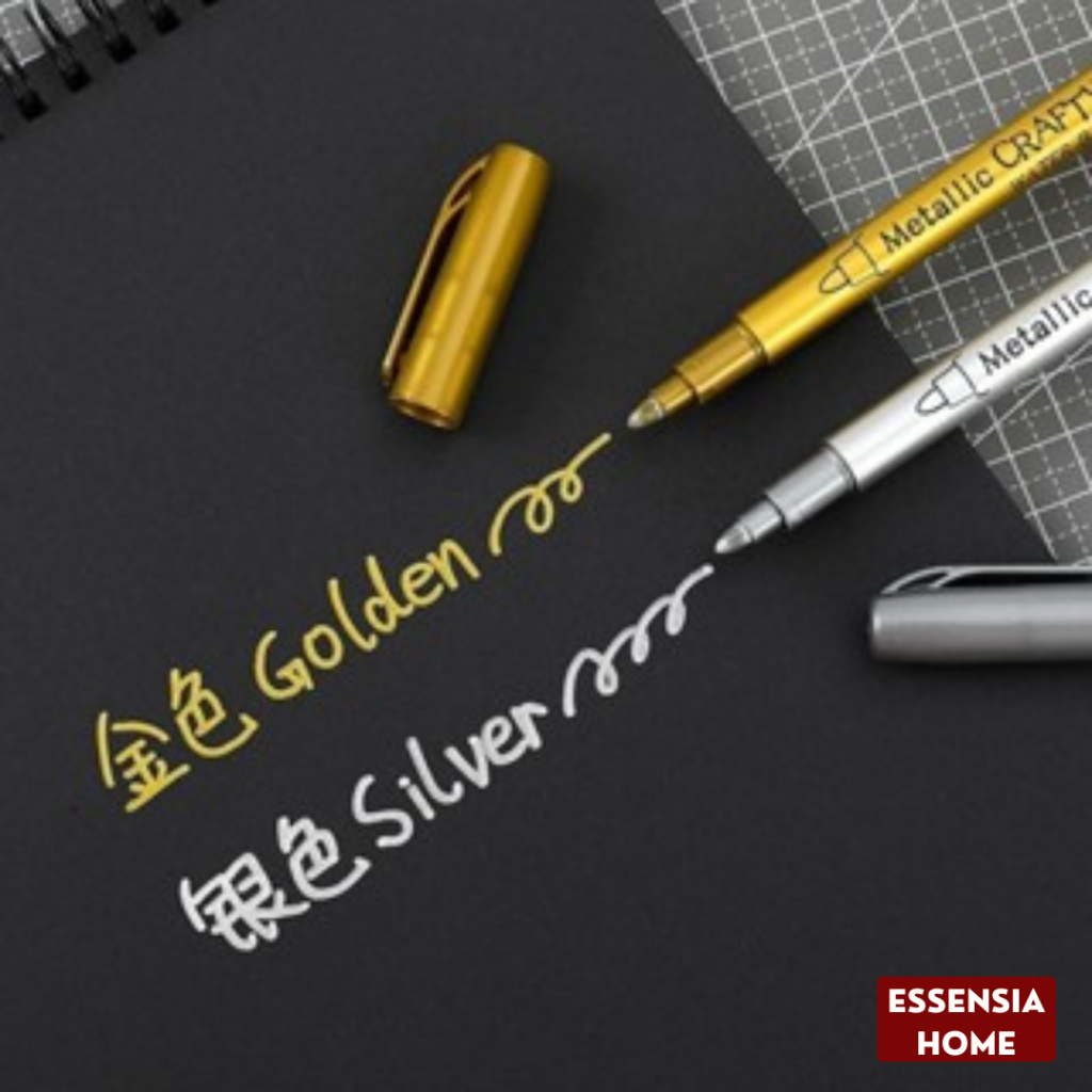 

ESSENSIA Spidol Metalik Baoke Emas Perak Putih | Pen Gold Silver | Marker Permanent Ban Motor Mobil