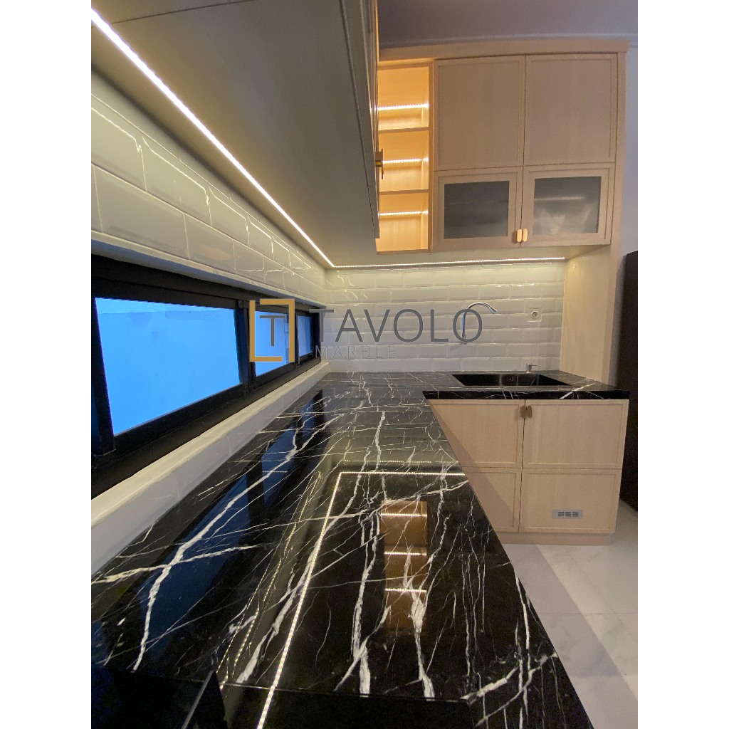 Kitchen Set Marble Granit | Marmer Granit Import | Nero Marquina | Hitam | Top Table Granit Hitam | 
