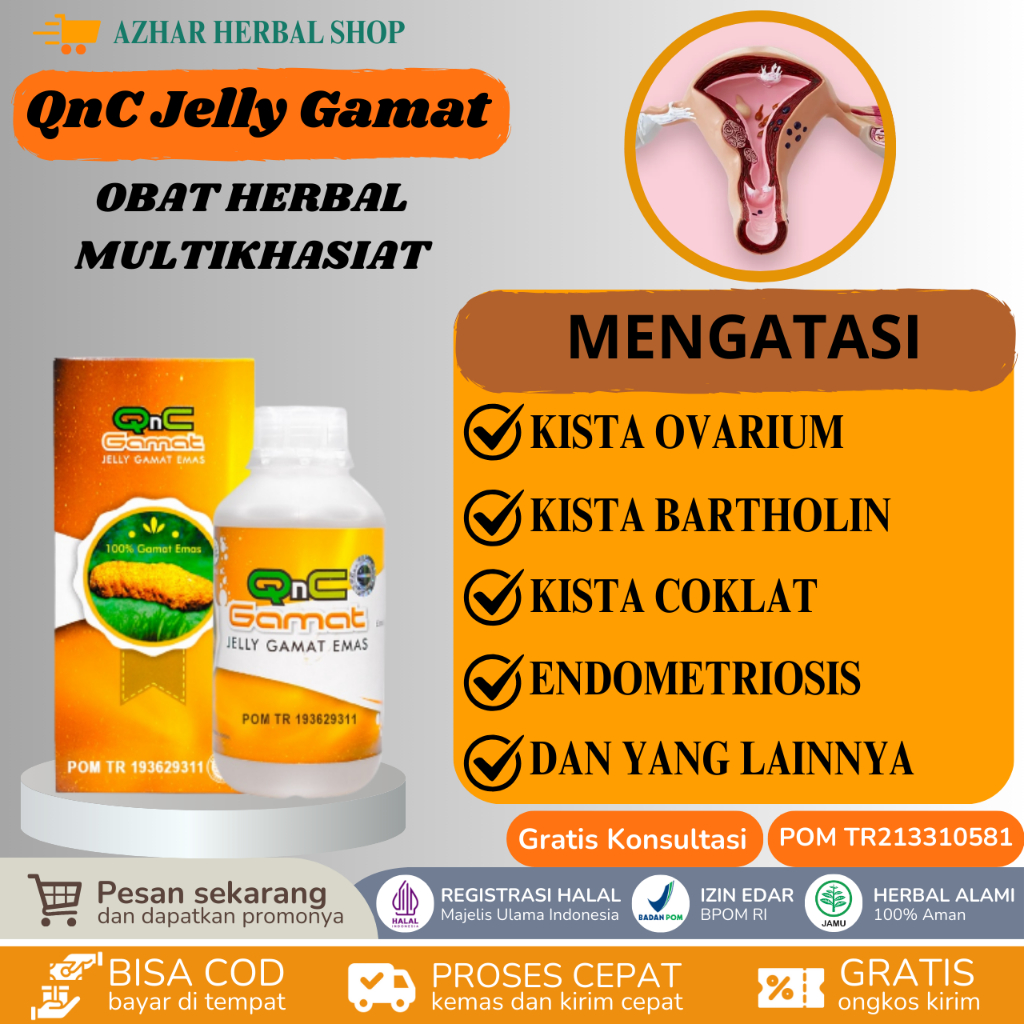 QnC Jelly Gamat Obat Kista Ovarium, Kista Miom, Kista Rahim, Kista Coklat, Kista Endometriosis