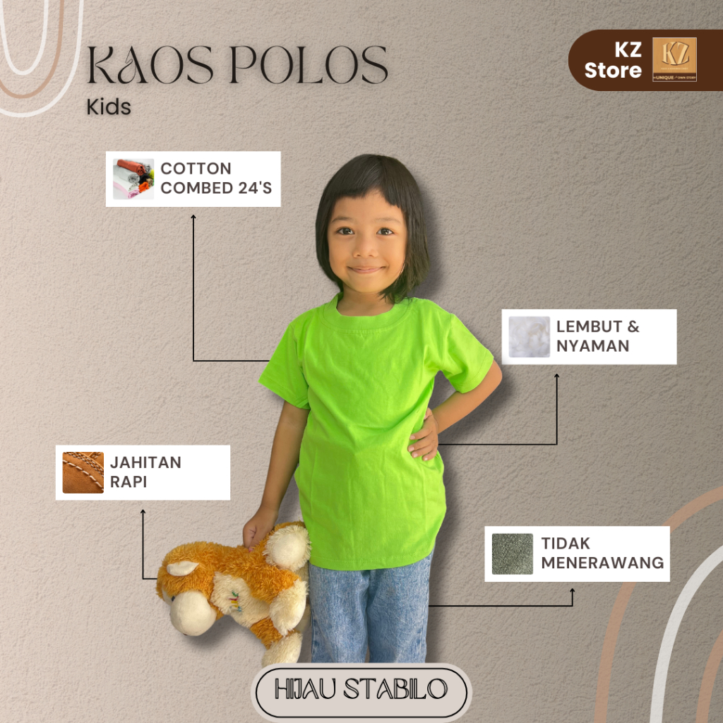 Kaos Oblong Anak Combed 24's Hijau Stabilo