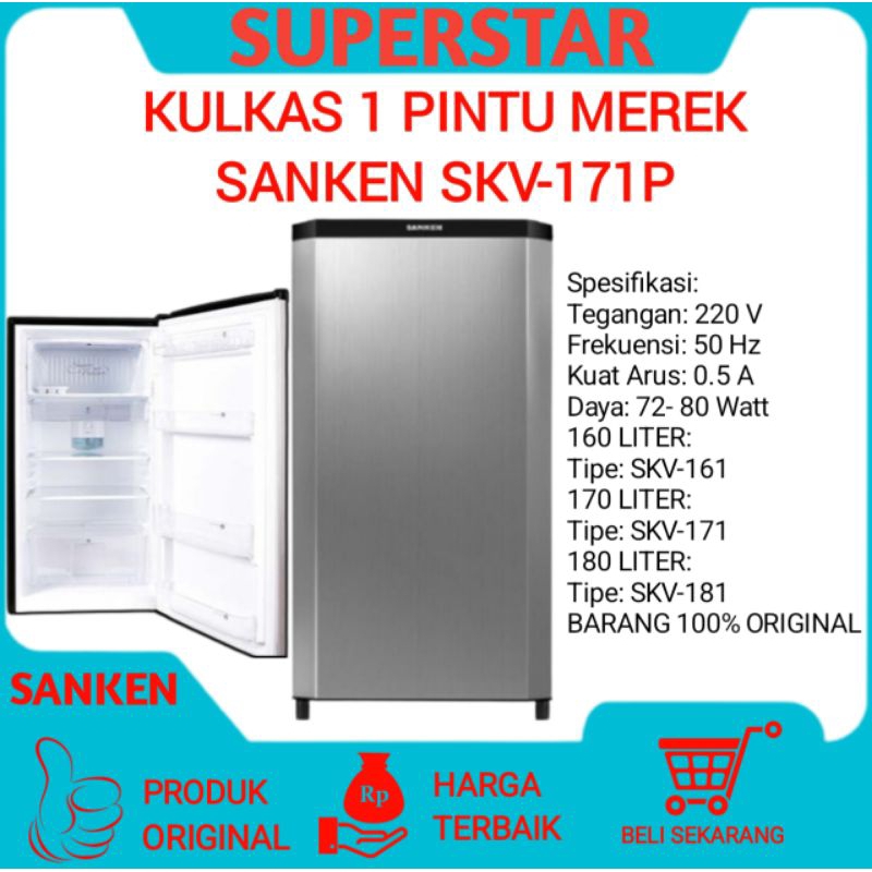 Kulkas sanken skv-171p Kulkas Satu Pintu Sanken SKV-171P