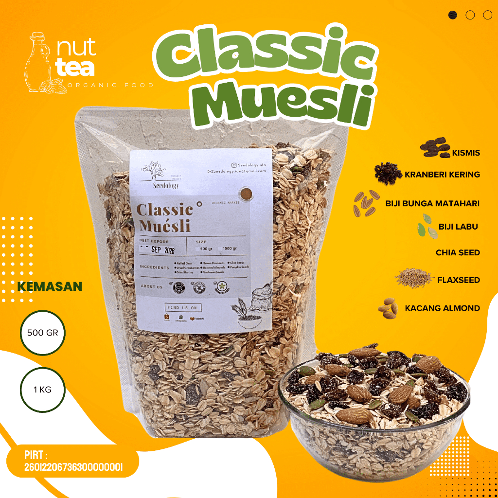 

Classic Muesli Mixed Nut Fruit and Seed 1Kg - Makanan Sehat / Oatmeal / Sarapan / Diet