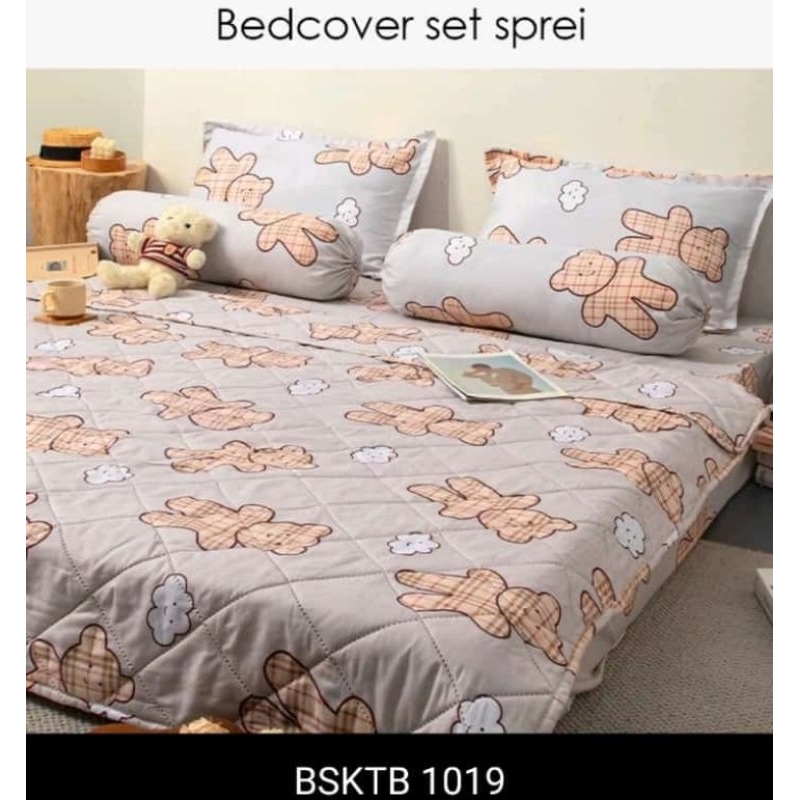Bedcover 1 set 160x200 sprei spring bed aesthetic / bedcover set 160x200x30 polos karakter bahan pol