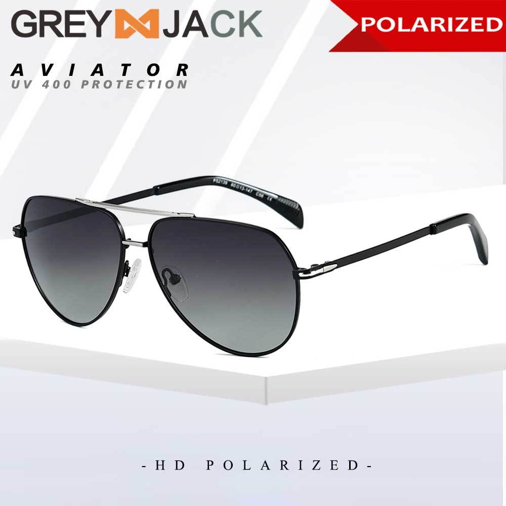 Grey Jack Kacamata Sunglasses Anti UV400 Polarized Lens Bahan Metal Style Aviator Fashionable Pria &