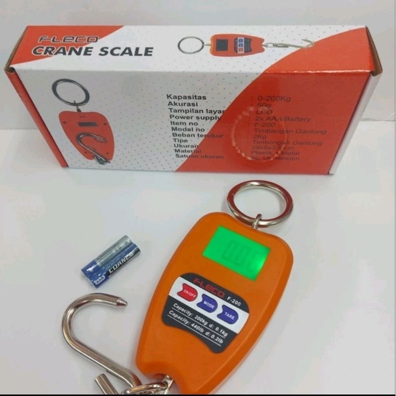 RJ8 Timbangan Gantung digitalmerk // 8088 Fleco F 200kap 200kgcasing ABSpower batre A3 x 2 pcs