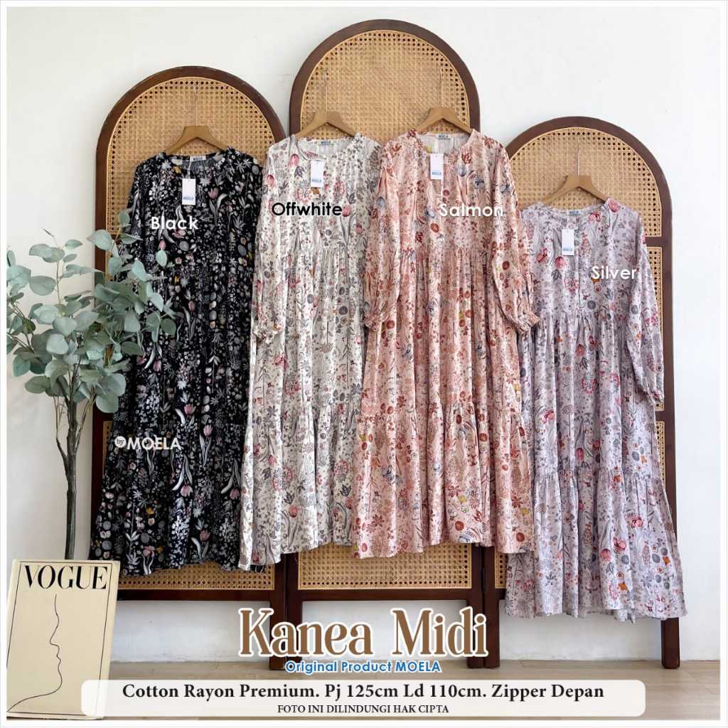 Kanea midi dress motif bunga premium Ori Moela