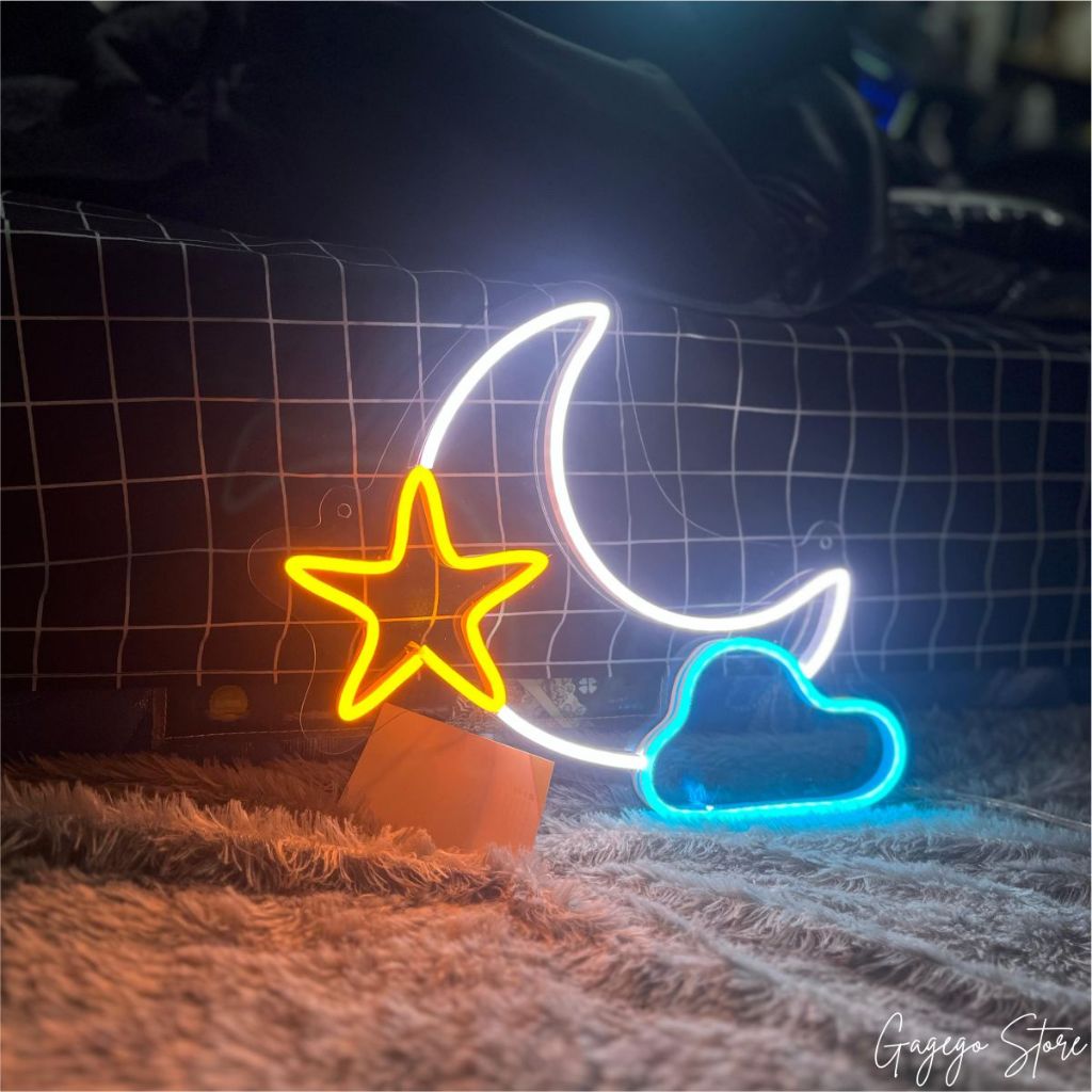 COD Lampu Neon Bulan Bintang Lampu Neon Flex Gambar Bulan Lampu Tidur Dekorasi Kamar Neon Sign Cewek