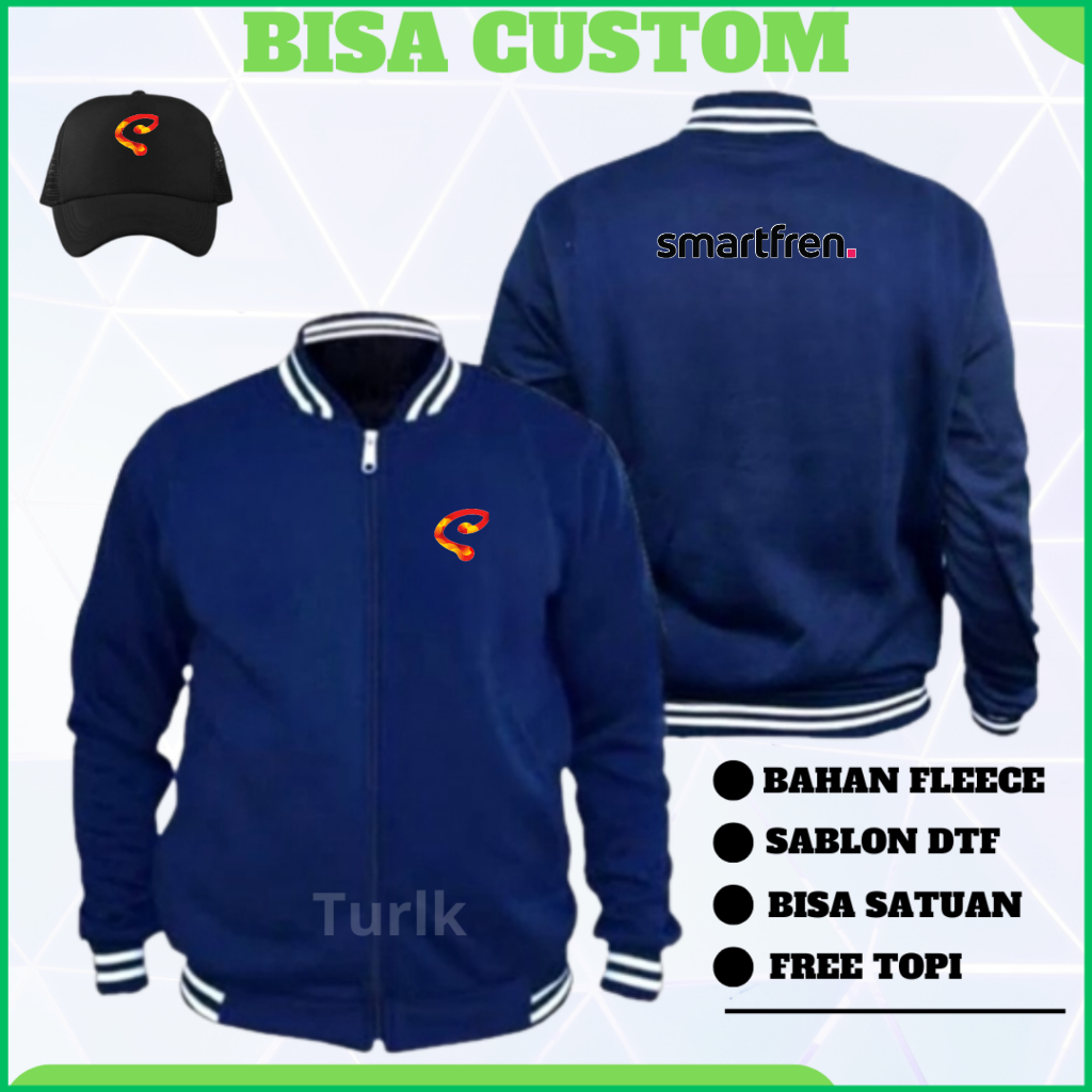 Jaket Smartfren Jaket Varsity Smartfren Custom Free Topi Hitam