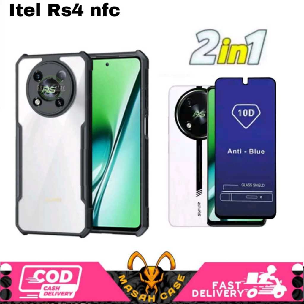 2IN1 Case Shockproof ITEL RS4 NFC Bonus Tempered Glass BLUE