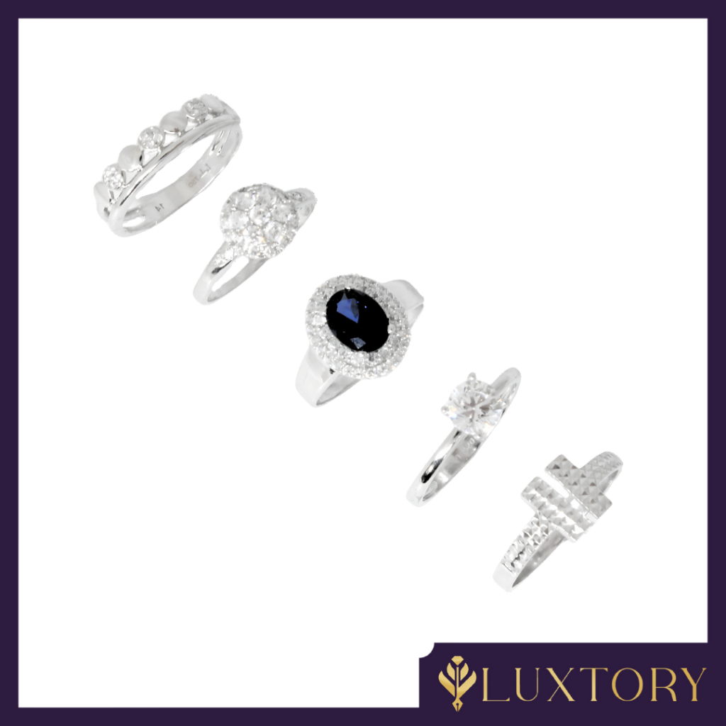 Cincin Emas Variasi Love dan Mix Mata Biru Permata 17K