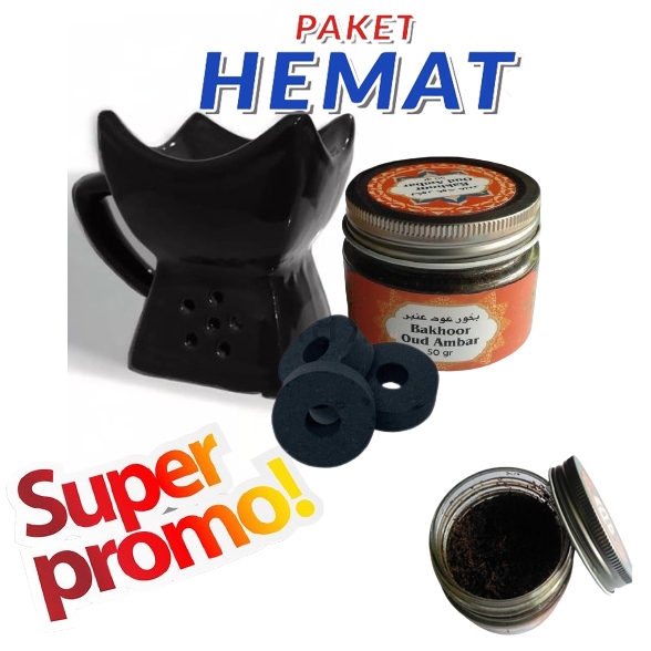 Paket hemat bukhur oud ambar 50gr prapen keramik kecil plus arang