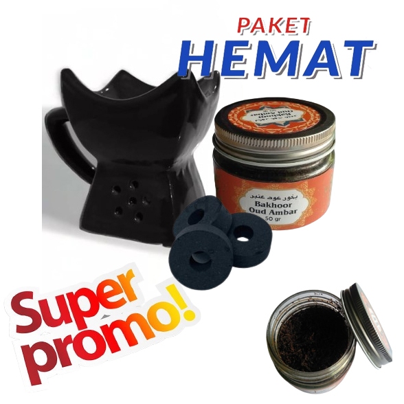Paket hemat bukhur oud ambar 50gr buhur prapen keramik kecil plus arang