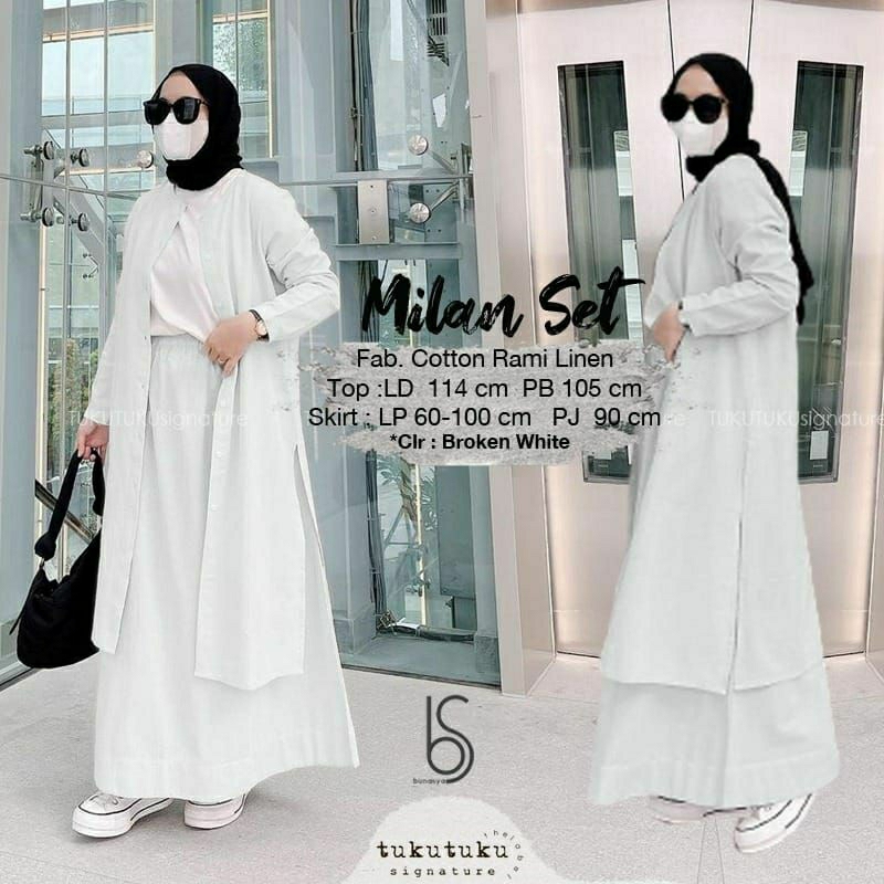 Milan One Set Setelan Jumbo Polos Putih Hitam Katun Linen Ld 114 Jumbo Fit XXL By TukuTuku