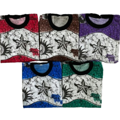 Riesca Setelan Kaos Batik Anak TK Lengan Pendek Celana Pendek Bahan Katun Adem Warna Hijau Ungu Mera
