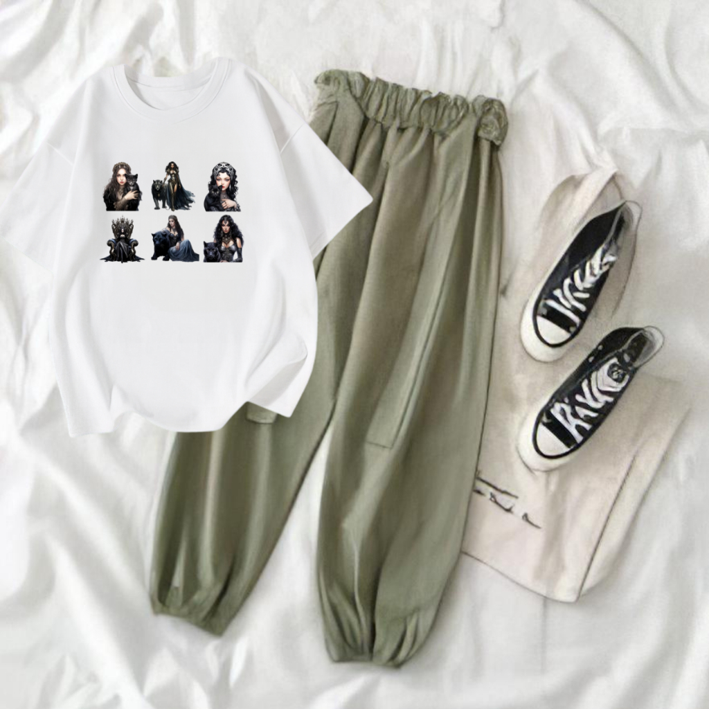 JBF One Set Baju Remaja Kaos Dan Celana Joger Princes Leopard