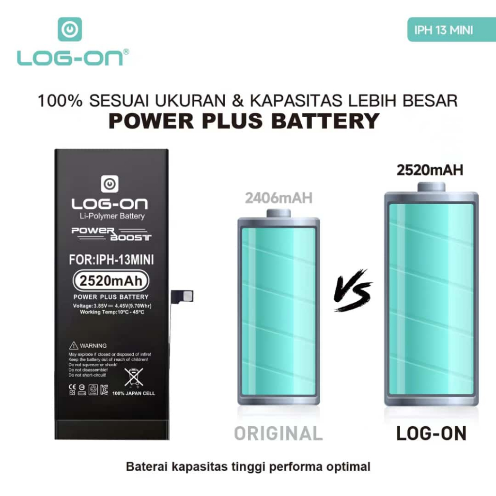 Log On - Baterai Iphone 13 / 13 Mini / 3  Pro / 13 Pro Max Power Plus Original Battery Baterai Batre