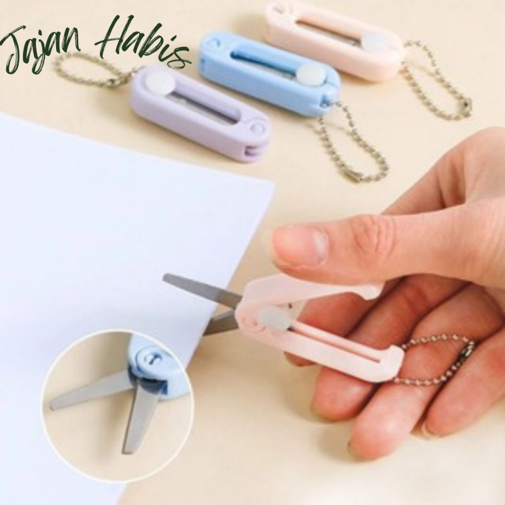 

JABIS Gunting Lipat mini Portable tarik Stainless Steel Retractable Mini Folding Scissors Pemotong Kertas Paper Cutter lucu