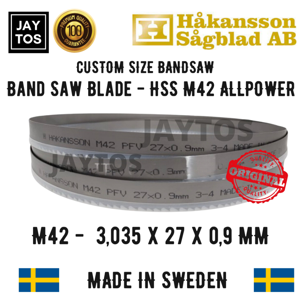 Hakansson HSS M42 Band Saw Blade Gergaji Pita Besi 3035 X 27 X 0,90 Allpower Made in Sweden Untuk Po