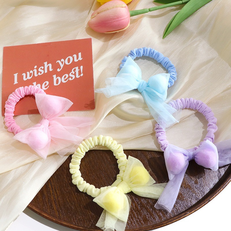 Ikat rambut pompom kain tile warna warni / kucir anak bola rainbow ball / kuncir kunciran kuciran ha