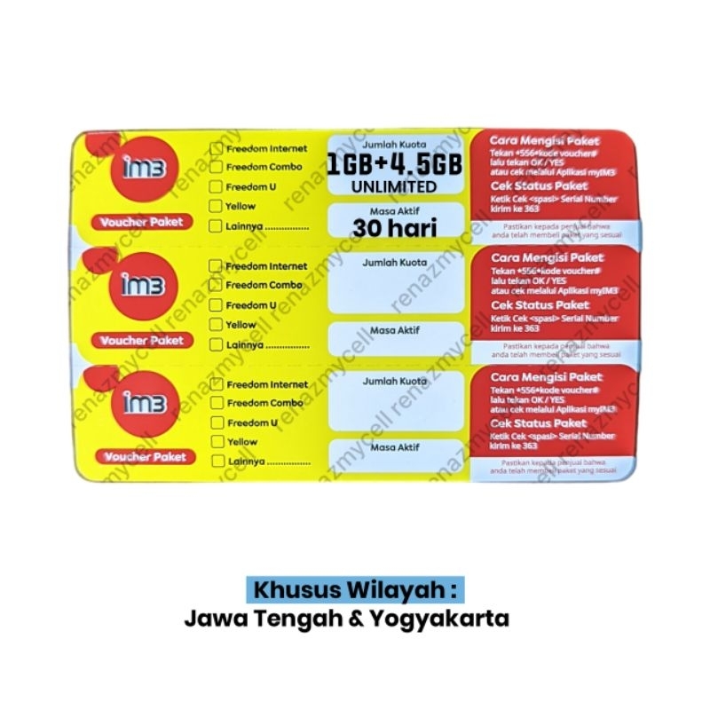 Voucher Indosat 1GB+4,5GB 30 hari ( Jawa Tengah & Yogyakarta )