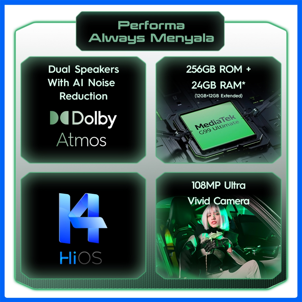 TECNO POVA 6 NFC 8+8GB*/256GB, AMOLED 6,78 FHD+ 120Hz, 6000mAh+70W Ultra Change, MTK Helio G99, 108MP+AI Cam+32MP, Android 14, Garansi 12 + 1 Bulan-3