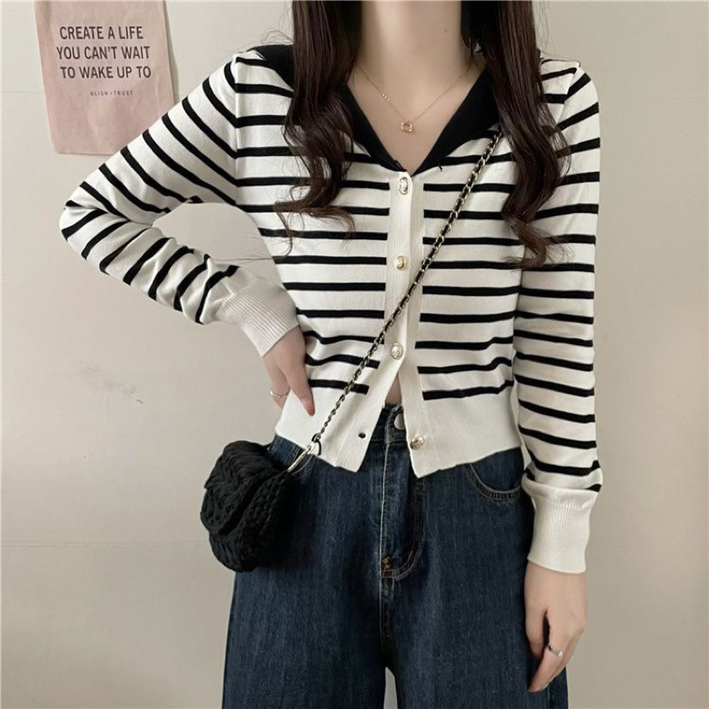 [ YENLIKA ] - NAOMI Knit Top | Long Sleeve Top | Atasan Crop Lengan Panjang Korea Long Sleeve V Neck
