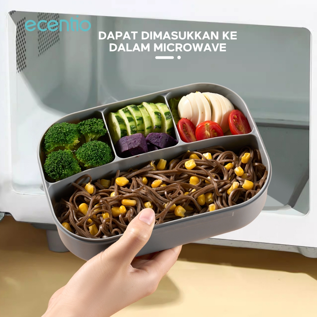 [bekal makan set]ecentio 1200ml lunch box set 4 Grid anti bocor tempat bekal makan dan tempat minum