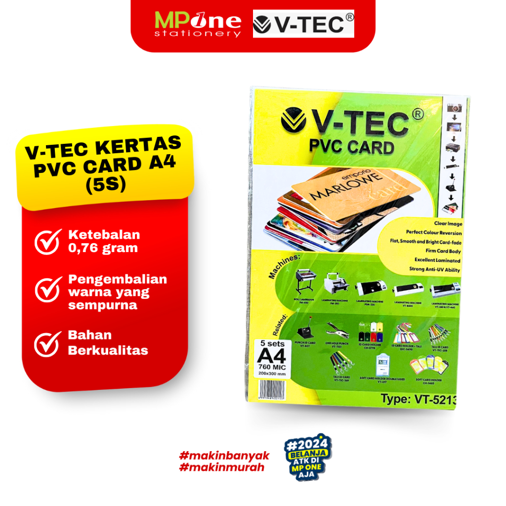 

V-Tec Kertas PVC Card A4 Isi 5sheet / PVC bahan Id Card isi 5pcs A4 V-TEC