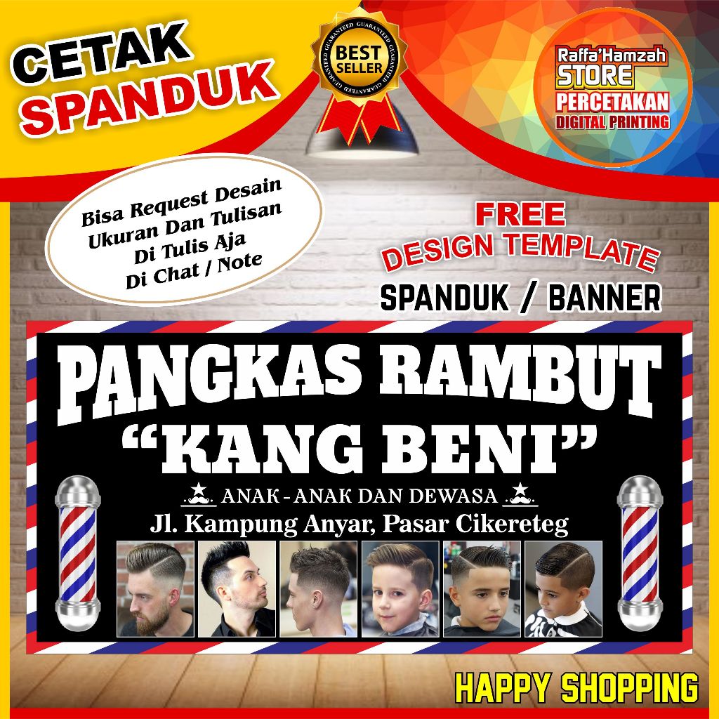 Spanduk Backdrop Banner  Pangkas Rambut / Spanduk Pangkas Rambut / Banner Potong Rambut Custome / Sp