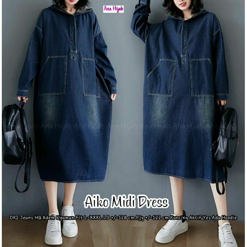 BISA COD // AIKO MIDI DRESS SOFT JEANS // ORI BY ANA HIJAB