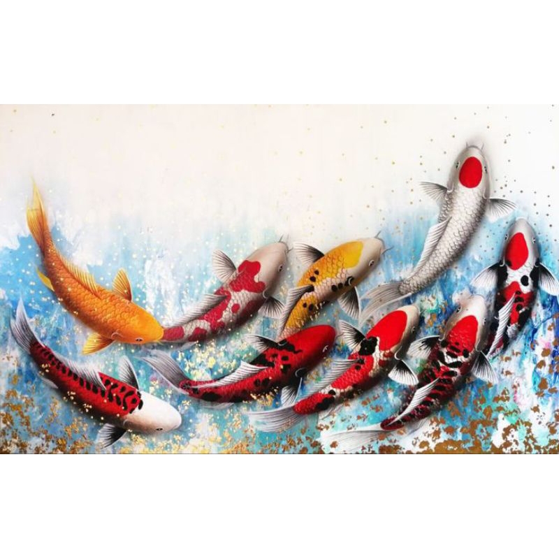 Lukisan ikan koi abstrak 9 ekor