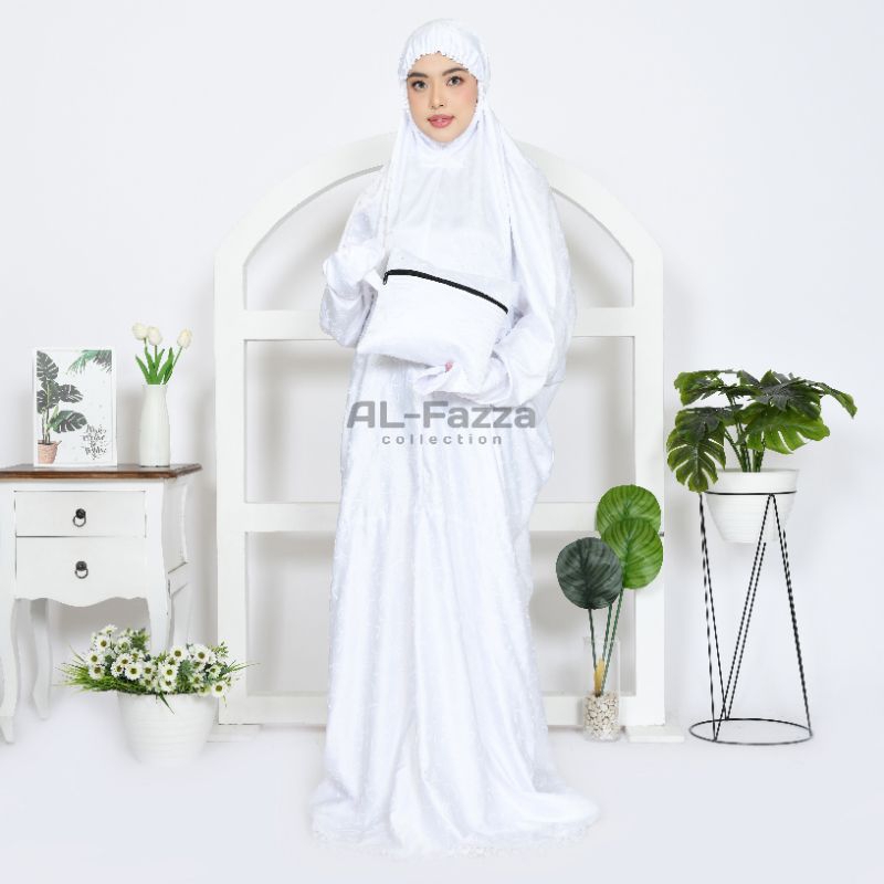 ALFAZZA - Mukena Terusan Sutra Putih Dewasa Full Bordir