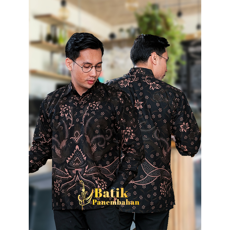 KEMEJA BATIK MODREN BATIK LENGAN PANJANG SENTANI HITAM LASKALA BATIK MURAH