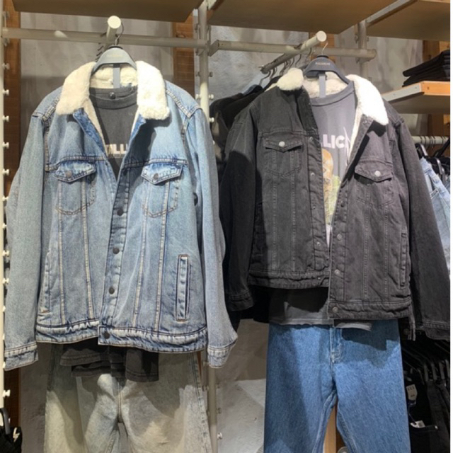 jaket denim bulu pull&bear unisex jaket denim abu cewek h&m original store |jastip_titipoutfit