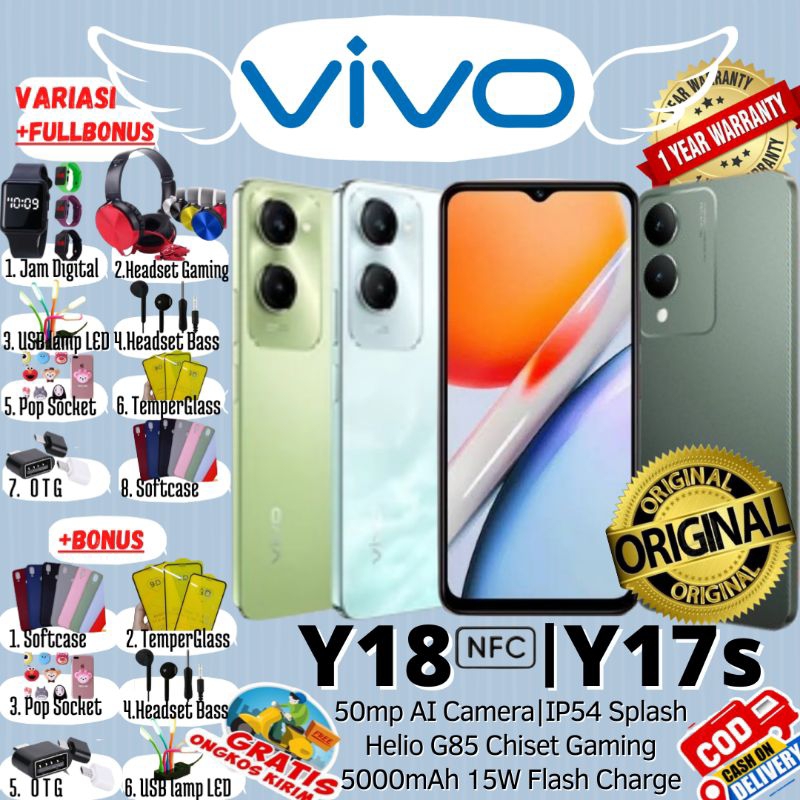 VIVO Y18 | VIVO Y17s  BARU Ram 4/64GB - 6/128GB Storage - Ram Upto 12GB - 50MP AI CAMERA 100% ORI GA