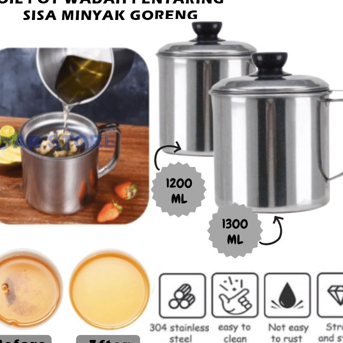 KF7 Wadah Saringan Minyak 13 Liter Stainless Steel  Oil Pot Filter Anti Karat  Gelas Penyaring Ampas