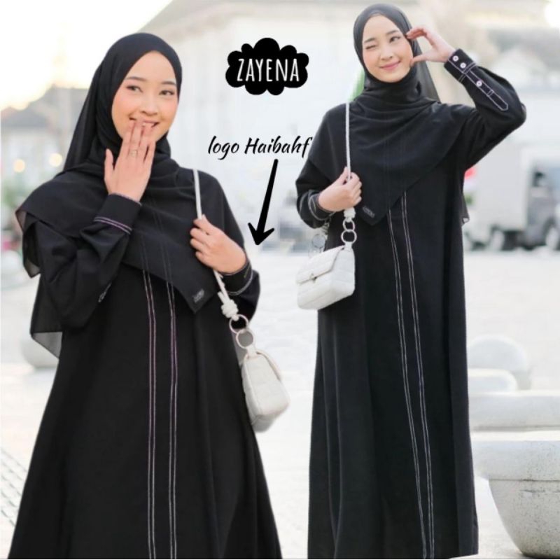 Abaya List Basic Hitam Polos Gamis Remaja Umroh Zayena Hitam Bahan Jetblack Desain Simple mewah