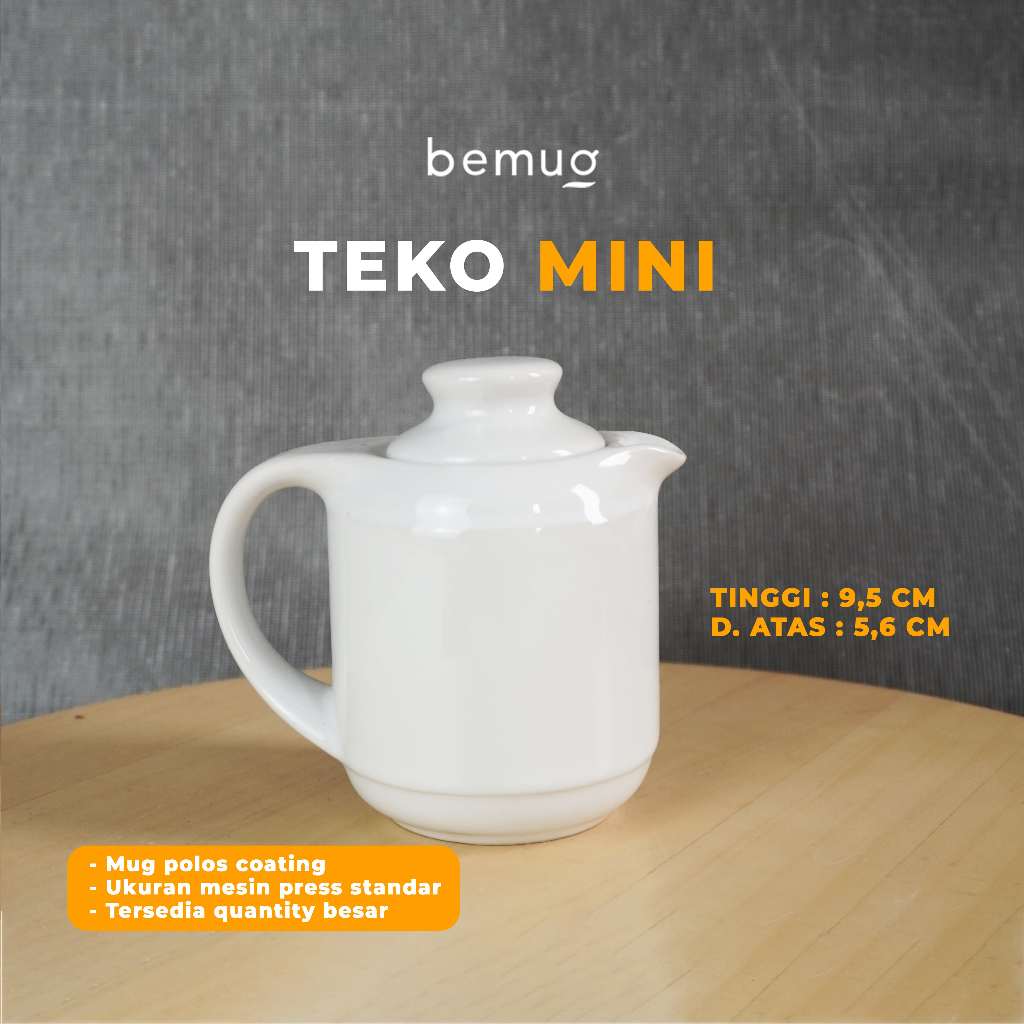 Teko Mini Polos Coating Sublim Press Digital | Teko Keramik Putih Polos