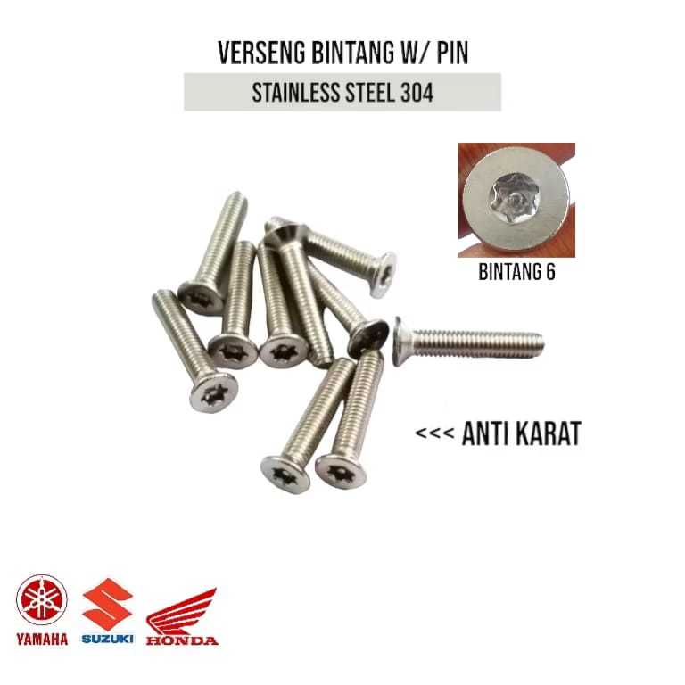 (1 Pcs )  Baut Verseng Torq  M8 x 16 / Baut countersunk w / pin  M8 x 16 BAUT BINTANG 6 M8 x 16 MM S