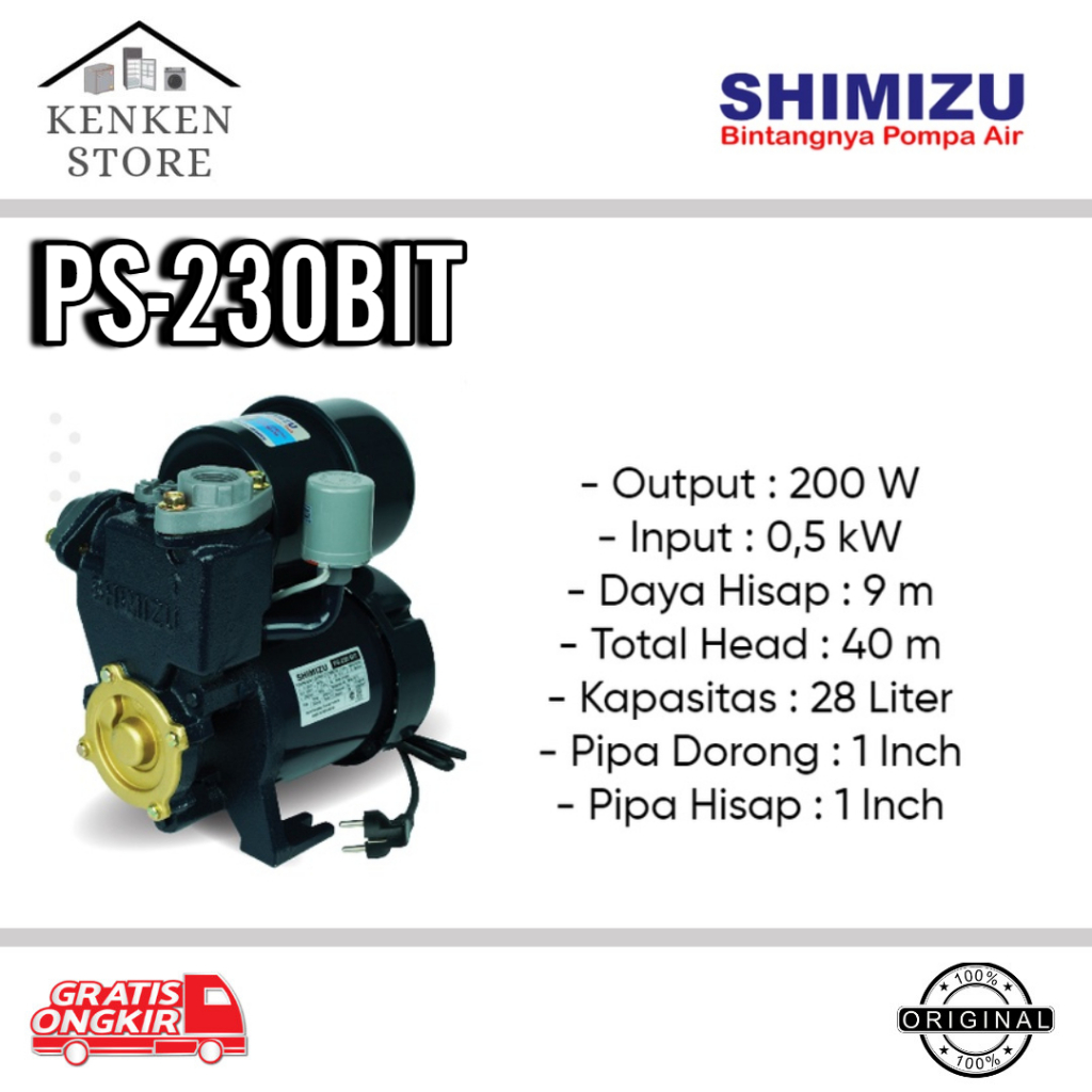 Pompa Air Shimizu PS-230BIT Mesin Pompa Air Otomatis Sumur Dangkal