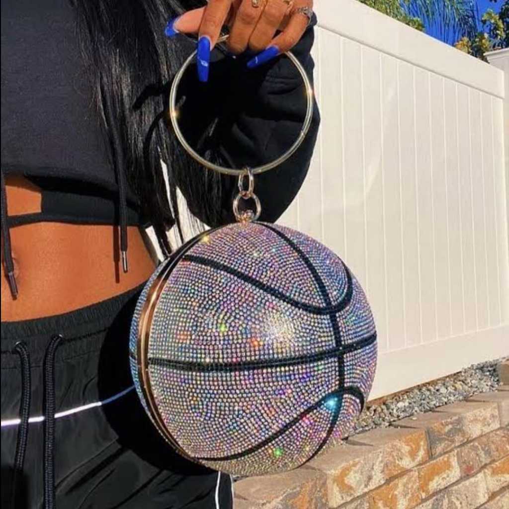 Tas Wanita Bentuk Bola Basket Hiasan Diamond / Tas Bola / Tas Selempang Model Bling Bling / Tas Mini