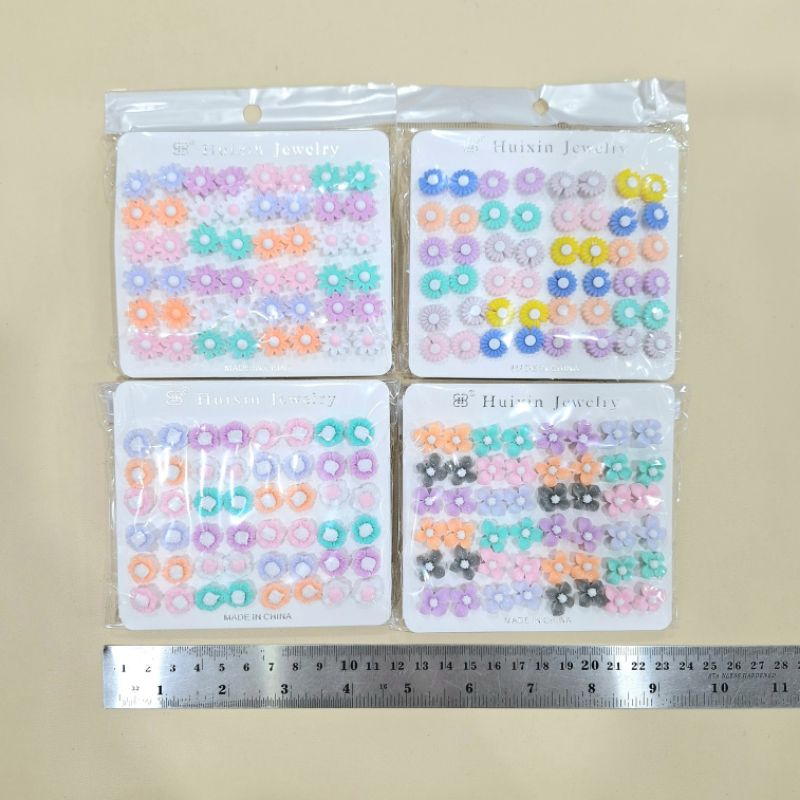 Anting Bunga Plastik Per Lembar Tusuk Besi Isi 24pasang Kulakan JNY Grosir