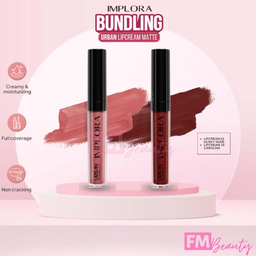 BISA COD Implora 08 Pink Latte + 19 Carolina Paket 1 Set Ombre Urban Lipcream Matte Implora
