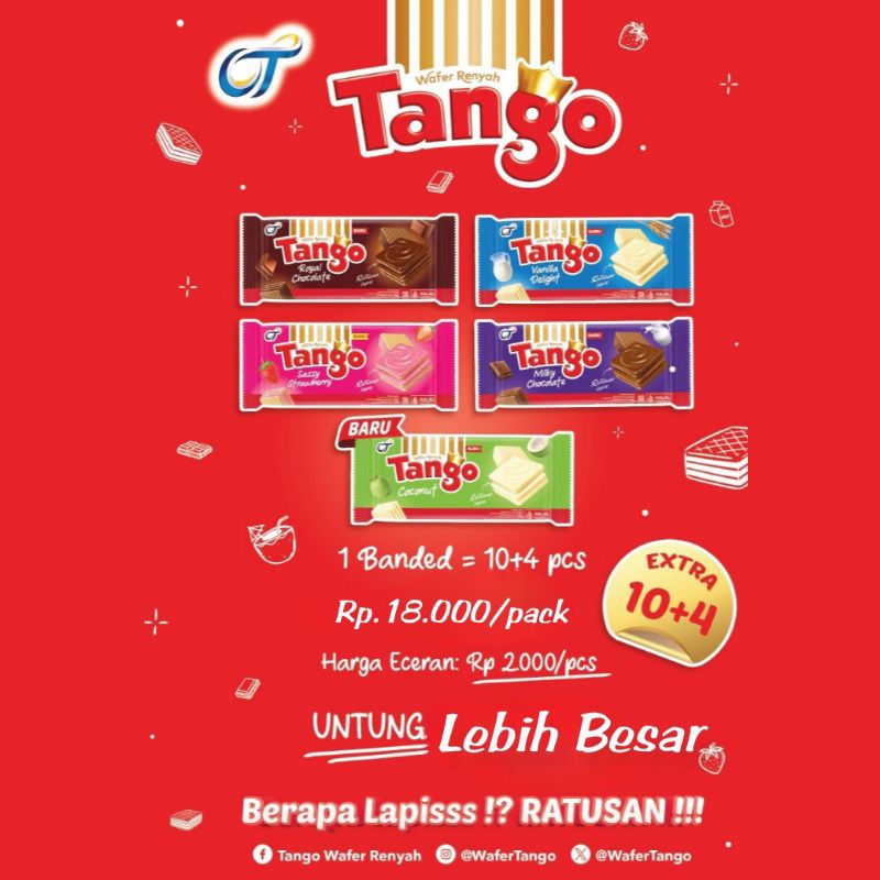 

promo wafer tango JKT berhadiah dengan banyak varian rasa PLUS extra 4pcs