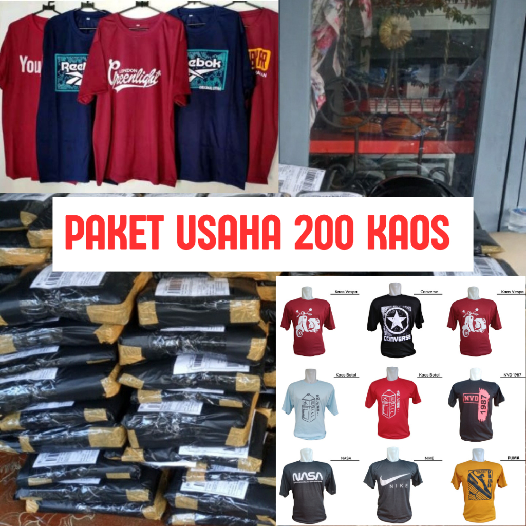 paket usaha 200 baju kaos pria wanita distro lengan pendek