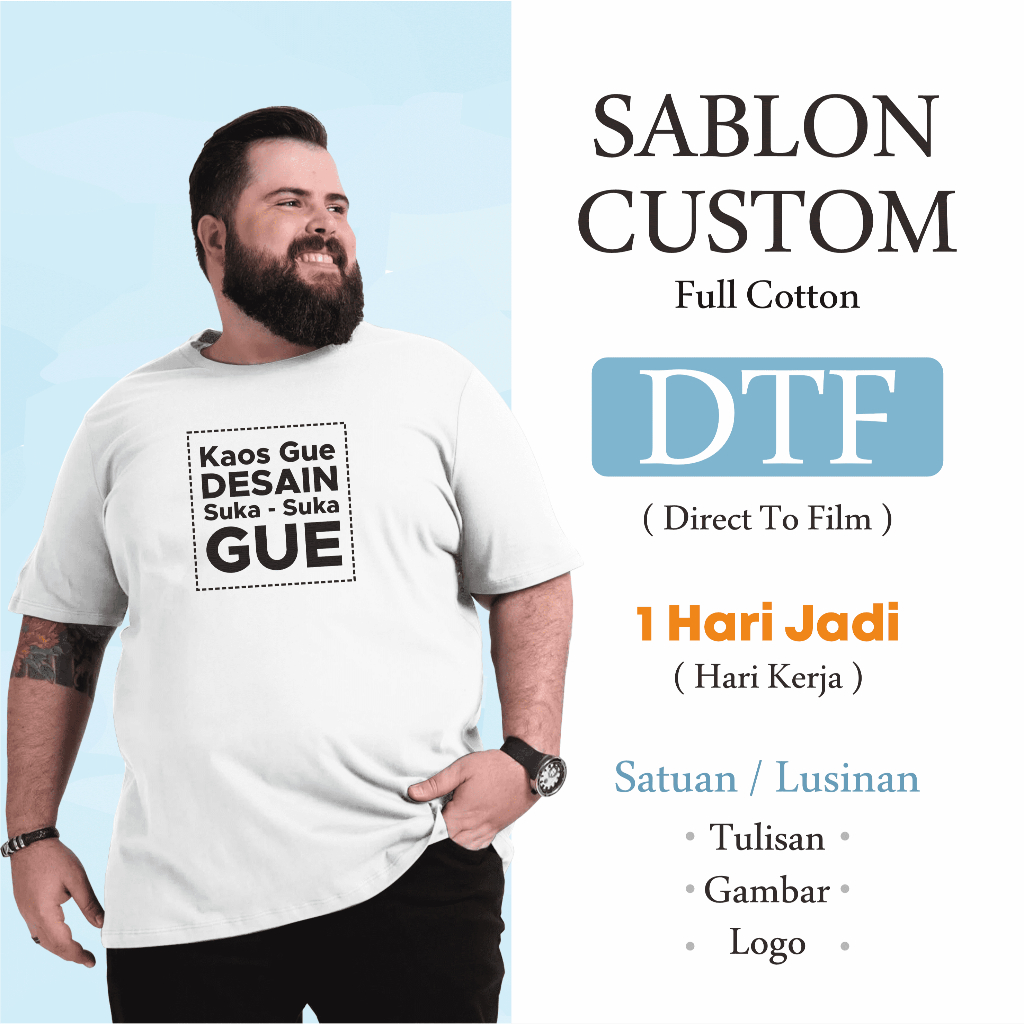 Kaos Custom Sablon Satuan Ukuran Jumbo Big Size Full Cotton Desain Sendiri
